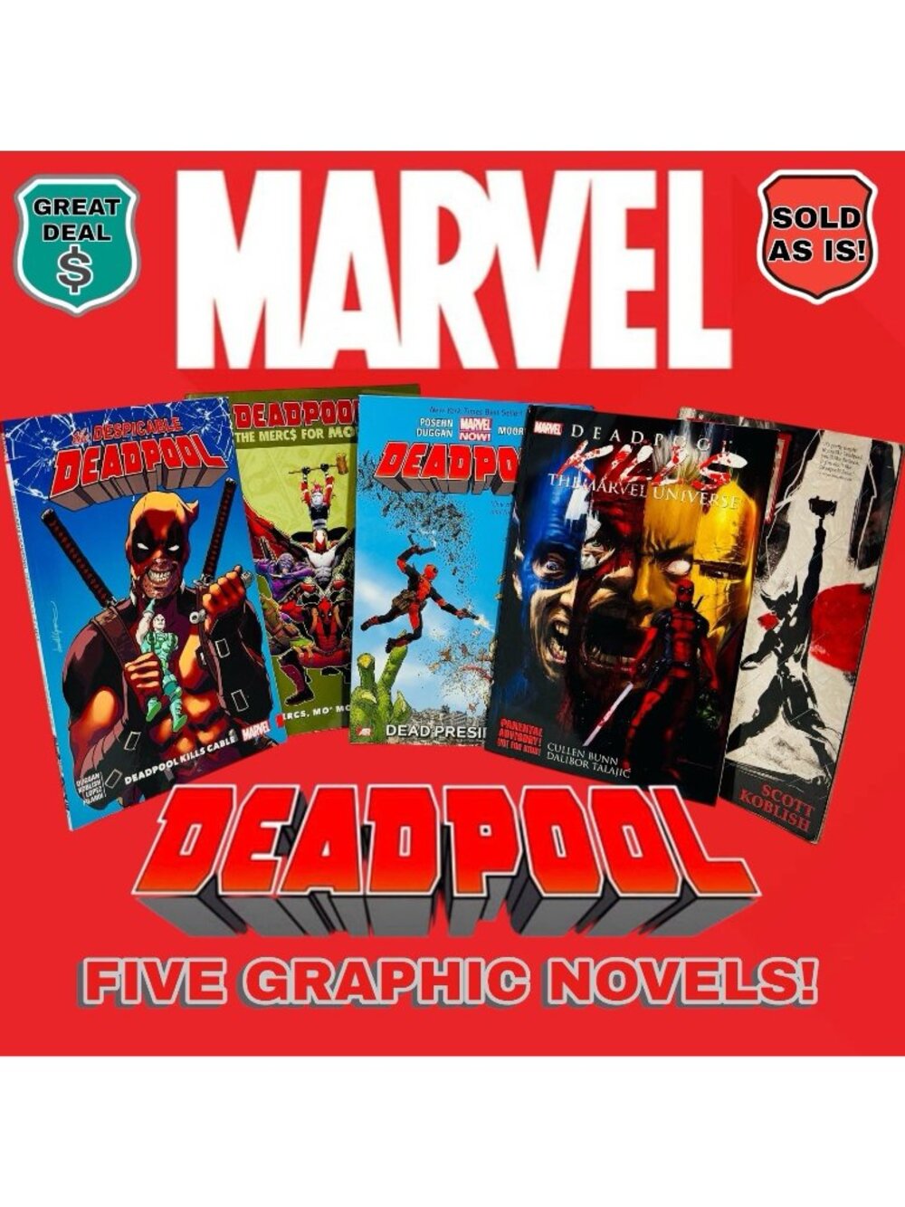 GRAPHIC NOVELS - Bundle Of 5 Marvel Deadpool Paperback Graphic Novels.